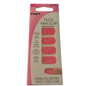 Fingrs Nail Makeup Full Cover Strips Pink White Dot Pattern 22 Count New